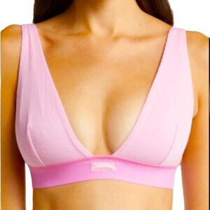 SKIMS Cotton Plunge Ribbed Bralette Bubble Gum Pink Womens XL